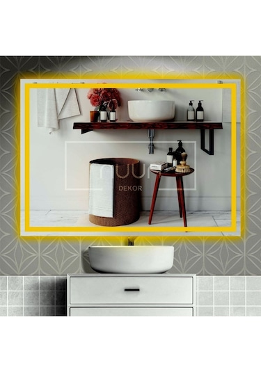 Nuun Dekor 90x70cm Günışığı Ledli Kumlamalı Banyo Aynası - Trafolu Şeffaf