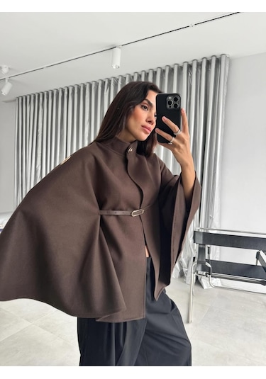 Cemo Kuşgözü Detaylı Kemerli Panço Kahve