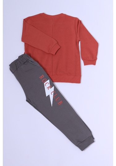 Erkek Çocuk Eşofman Takımı Baskılı Ribanalı C35 Kiremit
