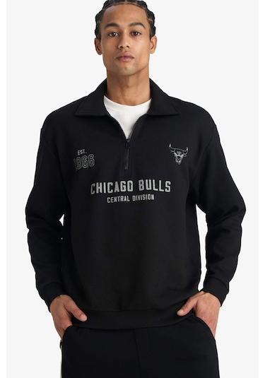 Defacto Nba Chicago Bulls Relax Fit Polo Yaka Jakarlı Sweatshirt F5859ax25wnbk81 Siyah-bk81