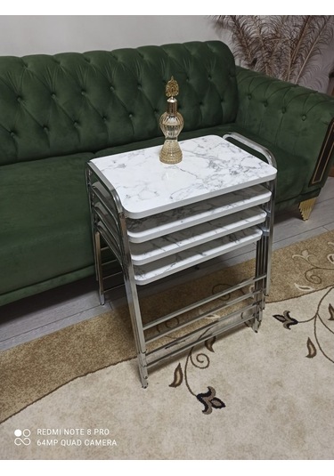 Zigon Sehpa Tepsi Zigon Model Nikelaj Kaplama Metal Ayaklı Beyaz (540935654)