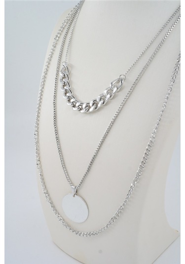 Kadın Özel Tasarım  3'lü Kombin Kolye Seti - Gümüş