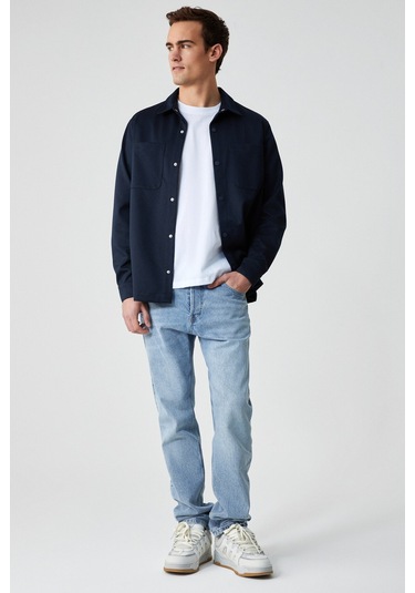 Jakarı Erkek Regular Fit Standart Kesim Klasik Yaka Desenli Çıtçıtlı Lacivert Gömlek