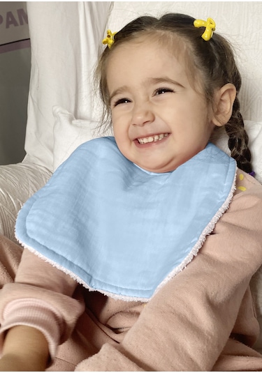 Pamuklu Sıvı Geçirmez Mama Önlüğü Bürümcük-havlu Çift Yönlü M-b Beyaz - Mavi