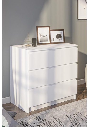 Derinkuyu 3 Çekmeceli Şifonyer Yatak Odası Bebek Odası Beyaz Beyaz