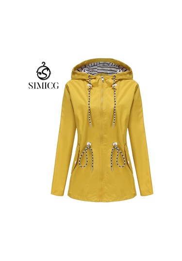 Kadınlar İçin Orta Boy Kapüşonlu Yağmurluk Büyük Beden Trençkot Sarı