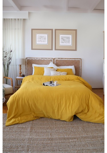 Çift Kişilik 2 Kat Müslin Nevresim Takımı, % 100 Pamuk Hardal