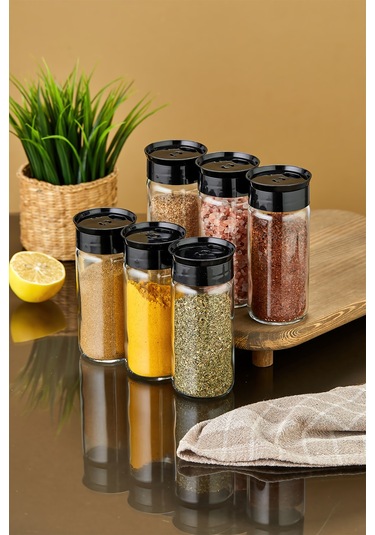 6'lı Cam Baharatlık Seti - Siyah Siyah