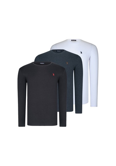Üçlü Set T8588 Dewberry Yuvarlak Yaka Erkek Sweatshırt-siyah-beyaz-antrasit Siyah-beyaz-antrasit