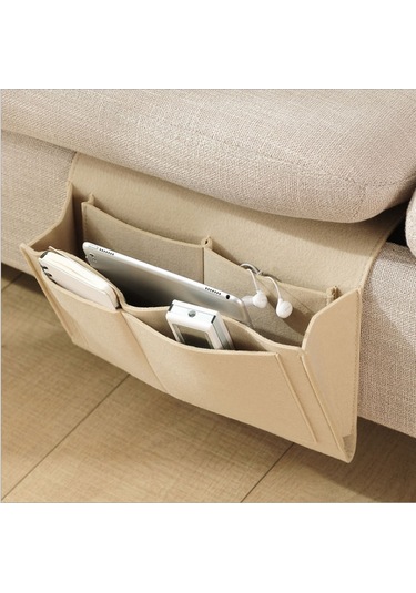 Youmex Mavi Renkli Ev Organizasyonu Felt Çantası - 32x20x10 Cm, Yatak Odası/ev Cepheleri İçin Kolay Kullanimlı Depolama Çanta Bej