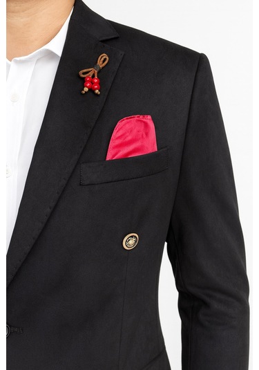 Erkek Suet Blazer Ceket Şık Düğmeli Takım Elbise Üstü Slim Fit Model Siyah