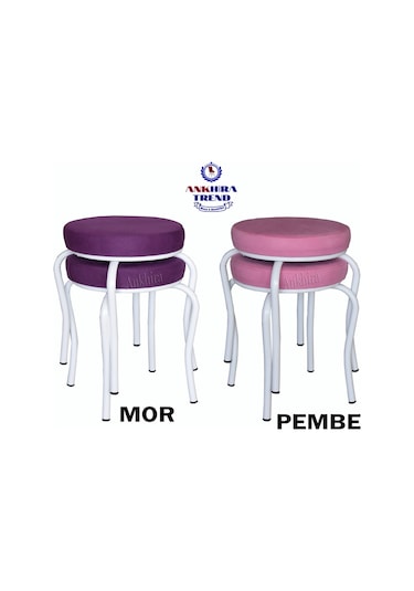 Tabure (Beyaz Ayaklı) (2 Adet)-Mutfak Balkon Tabur...