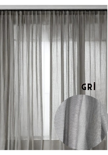 Keten Tül Çuval Desen Görünümlü 1/3 Sık Boru Pileli GRİ