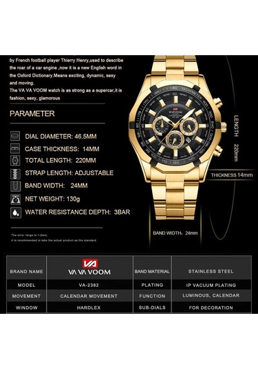 Siyah Va Va Voom Kuvars Kol Saatleri Moda Erkek Izle İş Tarzı Paslanmaz Çelik Kayış Takvim Kadran Kuvars Hareketi Kol Saati