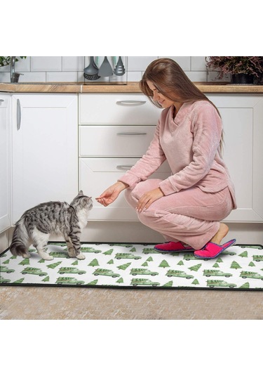 Noel Desenli 2'li Mutfak Matı, Anti-yorgunluk, Yastıklı Ve Kaymaz, Mutfak Ve Ofis İçin Noel Yeşil Kamyon