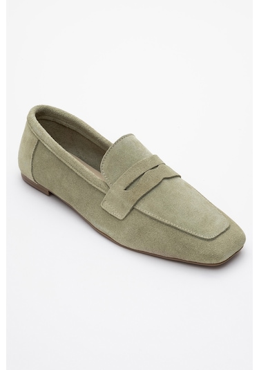 Luvishoes Luvi Shoes Morne Yeşil Süet Hakiki Deri Kadın Loafer Ayakkabı Yeşil Süet Yeşil