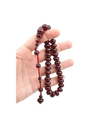 Ahmet Emin Yapımı Osmanlı Model Vişne Sıkma Kehribar Tesbih 002 Bordo