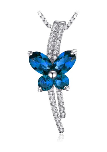 Brezza Lusso Jewelry Safir Taşlı Işıltılı Diamond Fiyonk Kelebek Kadın Gümüş Kolye 45 CM 45 CM