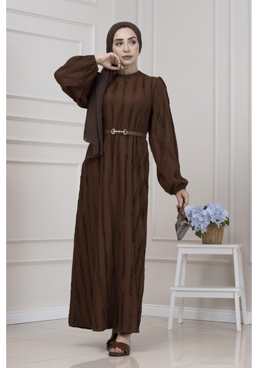 Fırfır Detaylı Rüya Elbise-kahverengi-5471 Kahverengi