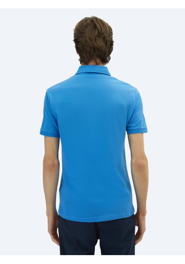 Saks Düz Polo Yaka %100 Pamuk T-shirt Saks