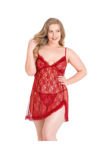 Arias Closet Büyük Beden Kırmızı Kısa Tül Gecelik Kırmızı