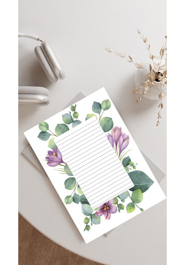 20 Adet A4 Boyutunda Çiçekli Mektup Kağıdı/not Kağıdı Model 14