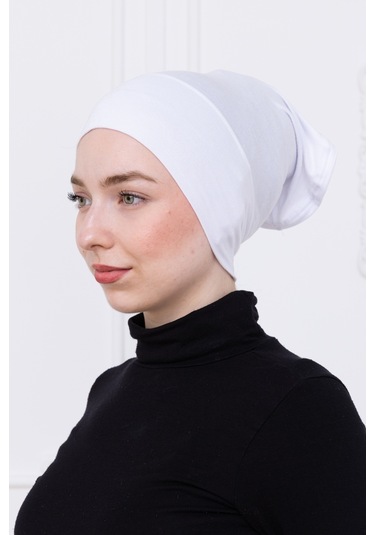 Pratik Boru Bone Beyaz Geçmeli - Kaymaz Önü Dikişsiz Kadın Tesettür Hazır İç Bone Beyaz