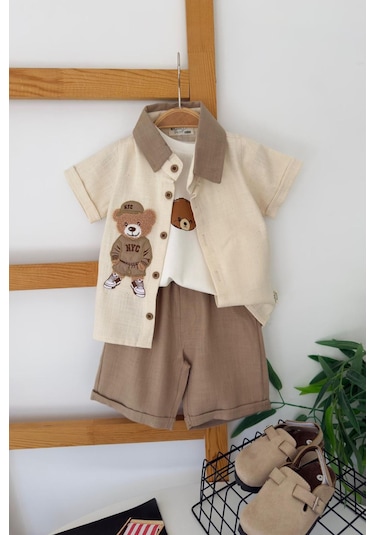 Miniğimin Cicileri Bear Panç İşleme Detaylı Erkek Bebek 3 Lü ... Kahverengi