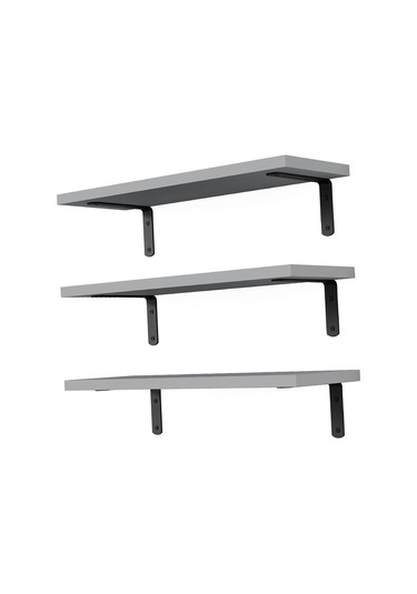 Suntek 3 Adet Duvara Monte Ahşap Yüzer Raflar Banyo Için Gri