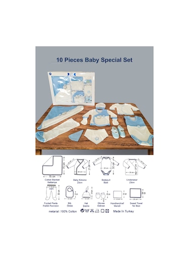10 Parça Mavi Kuzu Hastane Çıkışı Ve 4 Parça Bebek Bornoz Seti Mavi