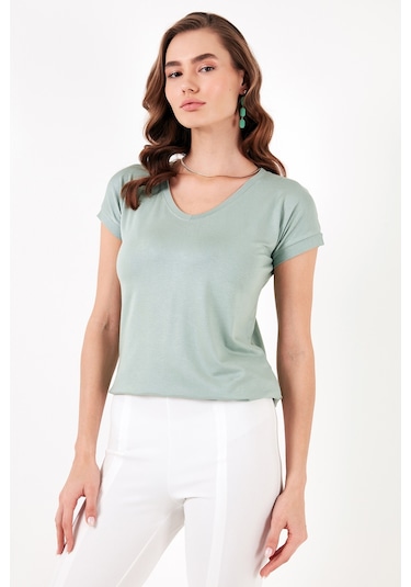 Lela V Yaka Rahat Kesim Yırtmaçlı Bayan Bluz 5862000 Çağla