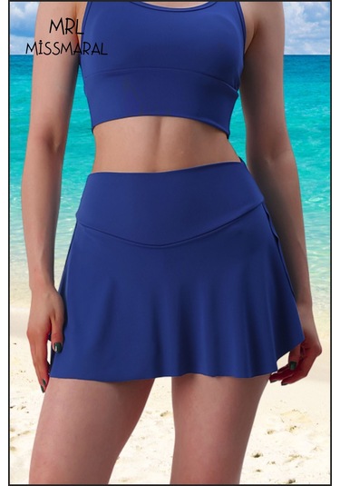 Mini Şort Etek Görünümlü Etek Içi Şortlu Cepli Spor Tasarım Tenis Deniz Havuz Fitness Mavi 1107 Mavi