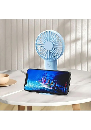 2 Adet Mini Fan,telefon Tutucu,portatif El Vantilatörü Mavi 9,3x19cm