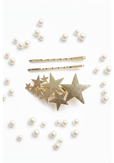 Yıldız Desneli Metal Toka Ve 2 Adet Tel Toka, Toplam Üç Adet Metal Toka Altın