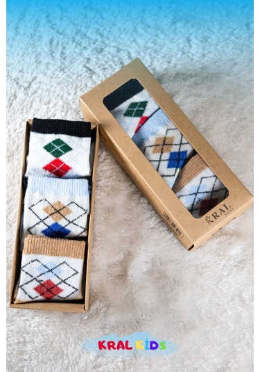 6 Çift Erkek Bebek Çorap Kutulu Patik Boy Desenli, Pamuklu Lacivert