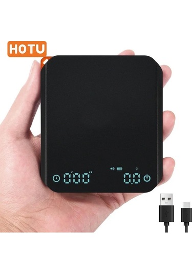 Honeybeeshop Siyah Hotu Otomatik Zamanlayıcılı Küçük Espresso Terazisi 0 1g 2kg Usb Şarjlı Dijital Kahve Terazisi Led Ekran Siyah