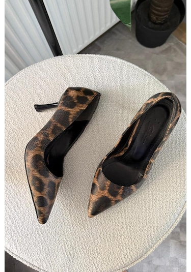 Preshley Kadın Adel Leopar 7 Cm İnce Topuklu Stiletto Kahverengi