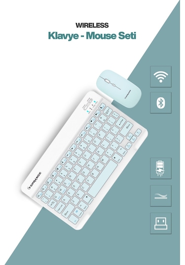 Tablet Ve Telefonlar İçin Bluetooth - Wireless Klavye Ve Mouse Set - Siyah Diğer
