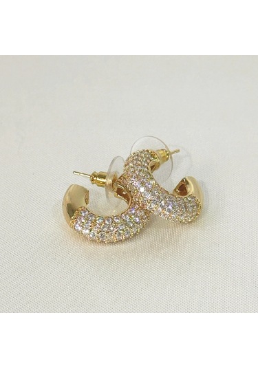 Vıp Halka Zirkon Gold Küpe Gold