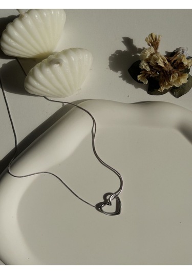 Çelik Kalp Figürlü Basic Kadın Kolye Gümüş Love Harmony - Silver Sevgililer Günü Hediyesi Gümüş