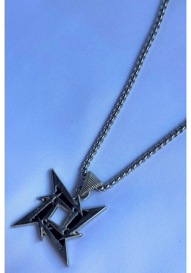 Ninja Yıldızı El İşçiliği Paslanmaz Çelik Zincir Erkek Kolye Gümüş