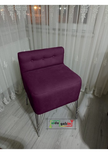 Ultra Lüks Metal Ayak Alda Lokum Puf Gümüş Mor