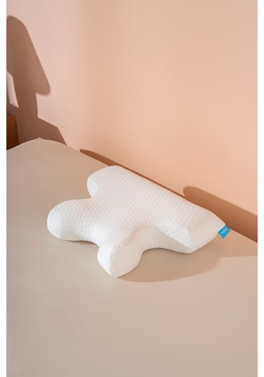 Boyun Destekli Ortopedik Visco Yastık Apne Yastığı 55x40x12/10 Cm Beyaz