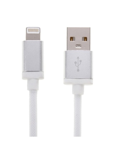 Rogfer 1m Net Stil Metal Kafa 8 Pin Usb Veri / Şarj Kablosu Beyaz