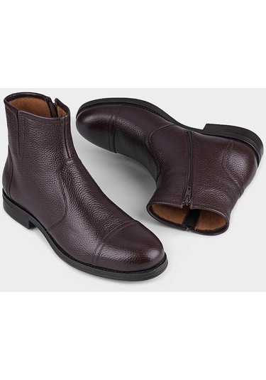 Cabani Fermuarlı Hakiki Deri Kahverengi Erkek Günlük Bot Kahverengi