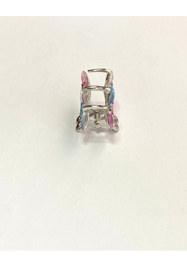 Karışık Renkli Taşlı Çiçek Gümüş Detaylı Metal Mandal Toka 4 Cm Çok Renkli