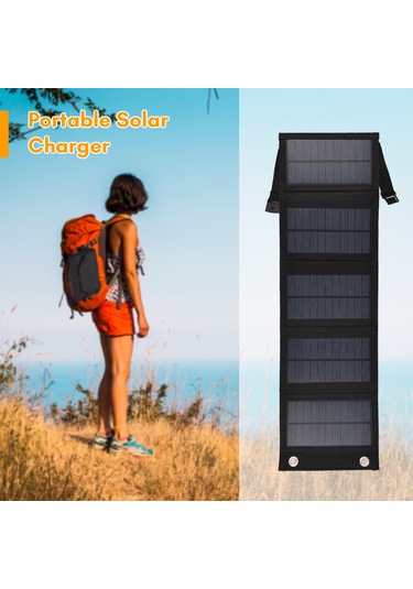 Hfambition 10w Çok Kristal Güneş Paneli - Usb Çıkışlı Taşınabilir Güneş Şarj Cihazı, 5 Katlı Klipsli Dış Mekan Charger