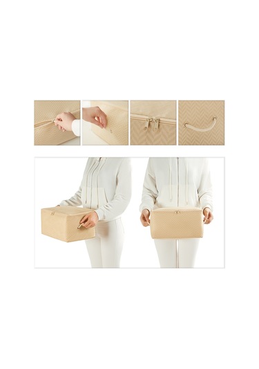 Ocean Home Textile 3'lü Küçük Boy Bej Balıksırtı Hurç Set 30 x 22 x 18 cm