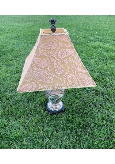 Kuş Motifli Porselen Abajur 70 CM