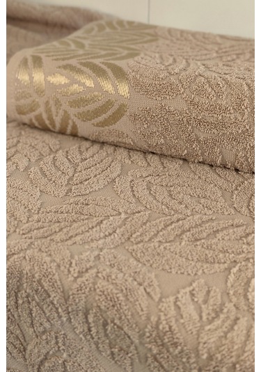 2'li Jakarlı Yaprak Desenli %100 Pamuk El Yüz Havlusu-50x90cm-kapuçino Cappuccıno Cappuccino